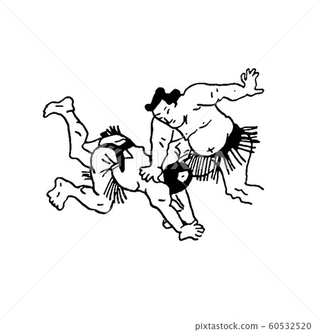 Hand drawn illustration of sumo man wrestlers fight on white background 60532520