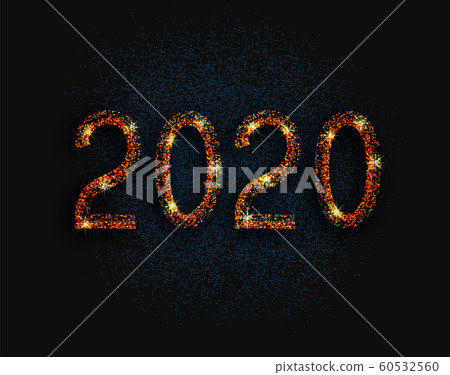 Number 2020 on a dark background. Golden numbers. Vector New Year illustration 60532560