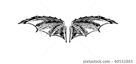 Vector hand drawn illustration of wings on... - Stock Illustration ...