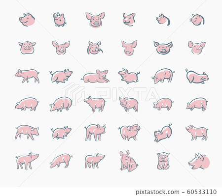 Pig sketch icon set for web, mobile and infographics. Hand drawn pig icon. Pig vector icon. Pig icon