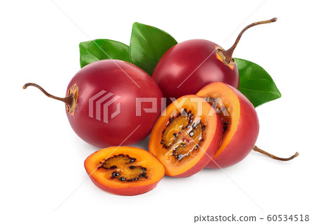 Fresh tamarillo fruit with leaves isolated on white background Fresh tamarillo fruit with leaves isolated on white background 60534518