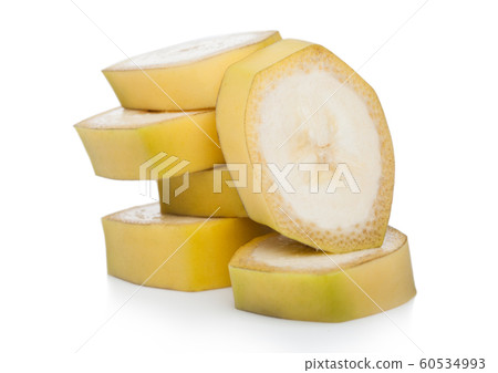 Fresh ripe organic banana sliced pieces on white 60534993