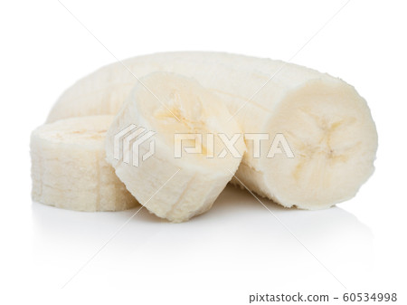 Fresh ripe organic banana sliced pieces on white 60534998