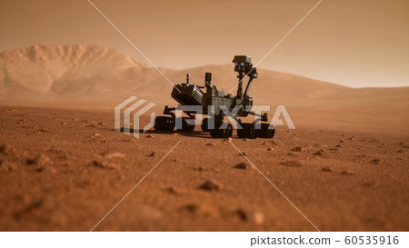 A Rover during a dust storm on the red planet. Curiosity Rover\
on Mars.