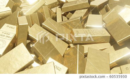 Animation of the camera flying over a pile of gold bars. 3D Rendering Animation of the camera flying over a pile of gold bars. 3D Rendering 60535930