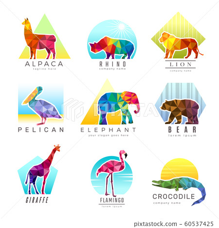 Animals logo. Zoo low poly triangular geometric symbols fo different animals origami colored business identity vector Animals logo. Zoo low poly triangular geometric symbols fo different animals origami colored business identity vector 60537425
