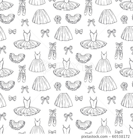 Hand sketched vector ballet dresses and shoes seamless pattern Hand sketched vector ballet dresses and shoes seamless pattern 60538172