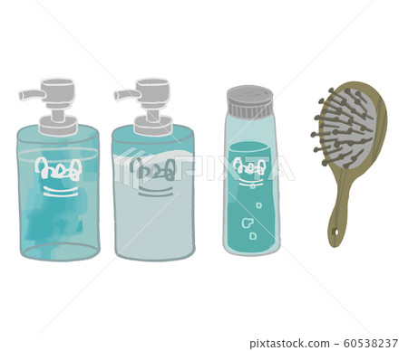 Hair care illustration set shampoo rinse treatment hair brush 60538237