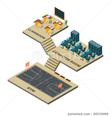 Isometric school interior vector concept.... - Stock Illustration ...