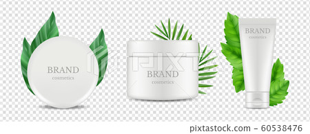Vector organic cosmetics tube and tube boxes with green leaves vector isolated on transparent background 60538476