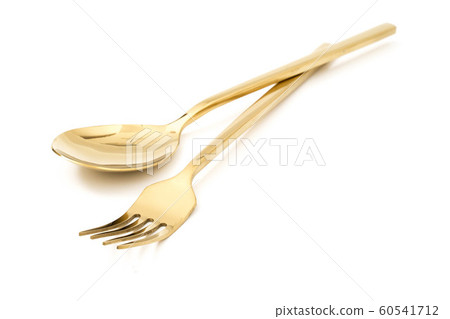 golden spoon and fork isolated on a white golden spoon and fork isolated on a white 60541712