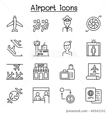 Airport icon set in thin line style 60542332