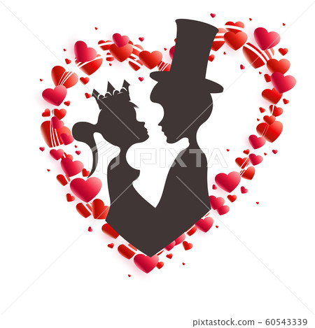 Composition with a wreath of red hearts and a... - Stock Illustration ...