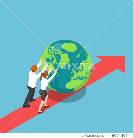 Isometric business people push the world forward 60543674