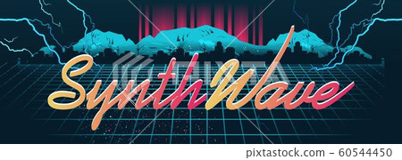 Synthwave cyber landscape with laser grid Synthwave cyber landscape with laser grid 60544450