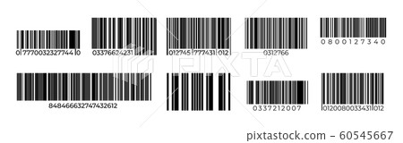 Barcodes. Product identification stripped sign, digital mark for laser check and supermarket price label. Vector retail tracking symbols set 60545667
