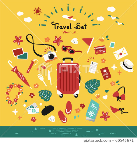 Travel Set Vector Simple Summer Vacation 60545671