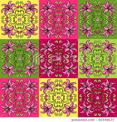 Mexican talavera ceramic tile pattern with flowers. Mexican talavera ceramic tile pattern with flowers. 60546635