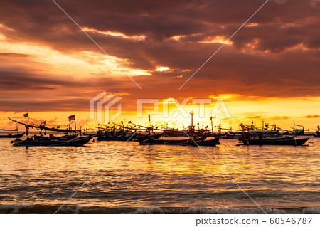 Bali, Indonesia. Fishing boats at sunset. Travel landscape. 60546787
