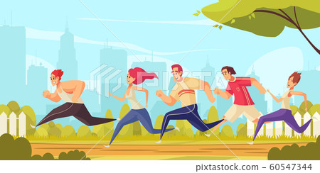 People Running In City Park 60547344