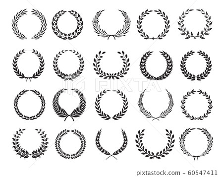 Greek branch. Circle victory award wreath with leaves vector elleents for emblems labels Greek branch. Circle victory award wreath with leaves vector elleents for emblems labels 60547411