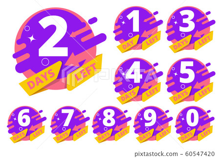 Days left. Countdown hours clock time business badges vector template colored set 60547420