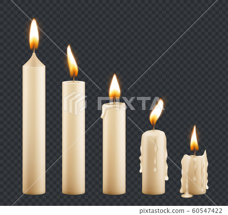 Burning candle. Stages combustion of wax decorative candle light flame vector keyframe animation 60547422