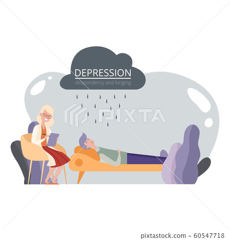 Psychotherapy session, psychological help. Depressed man and psychotherapist vector illustration 60547718