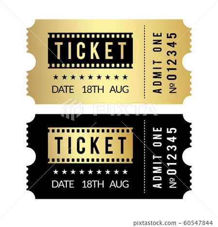 Golden ticket set. Cinema, theater, party, museum, event, concert gold and black vector tickets template 60547844