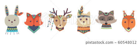 Cute tribal animal faces vector isolated on white background 60548012