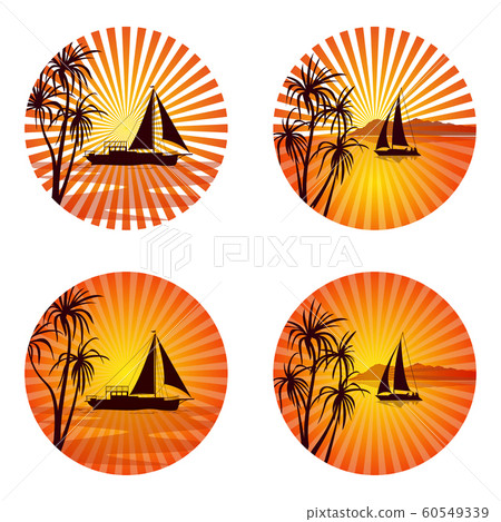 Icons with Palms and Ships Icons with Palms and Ships 60549339