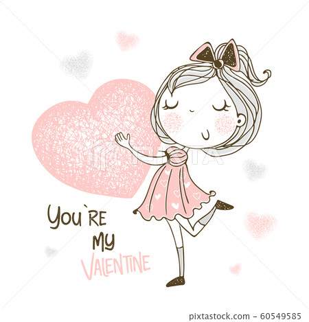 A Sweet Girl With A Big Heart In Her Hands Stock Illustration