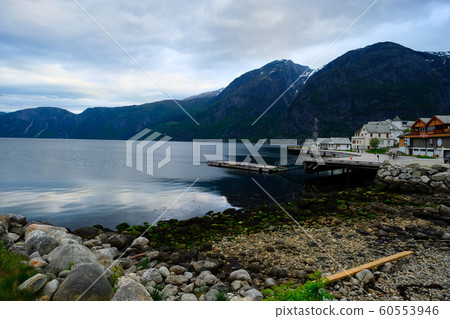 Panoramic view Of Eidfjord, Norway. Beautiful landscape and famous Norwegian Landmark And Popular Destination. Panoramic view Of Eidfjord, Norway. Beautiful landscape and famous Norwegian Landmark And Popular Destination. 60553946
