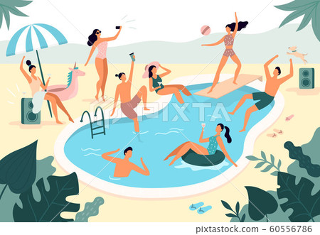 Pool Party Invitation Card Template On Swimming Pool Background - Vector  Illustration PNG Images