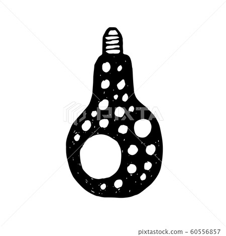 black hand drawn lightbulb with white dots 60556857