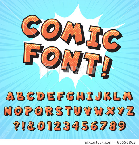 Retro comic book font. Super hero comics letters, vintage cartoon heroes fonts and pop art comics alphabet vector illustration 60556862