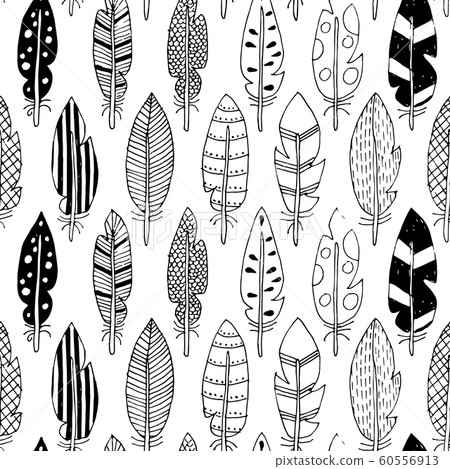 black and white feathers seamless pattern 60556913
