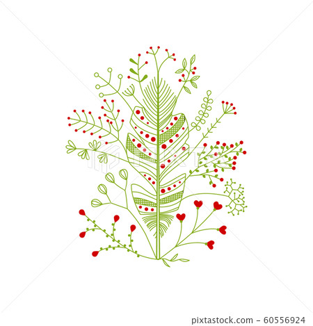 vector feather with flowers in dark blue 60556924