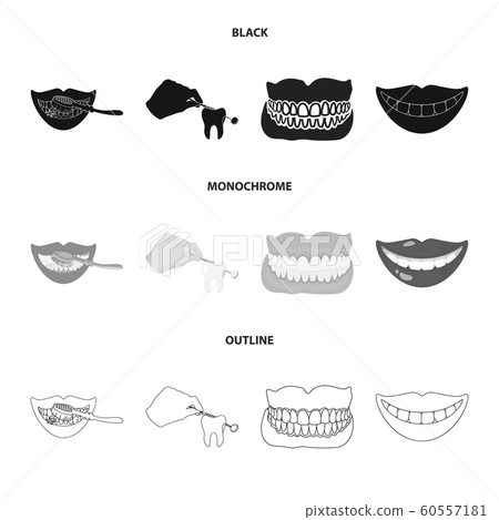 Vector illustration of tooth and happy symbol. Set of tooth and whitening stock symbol for web. 60557181