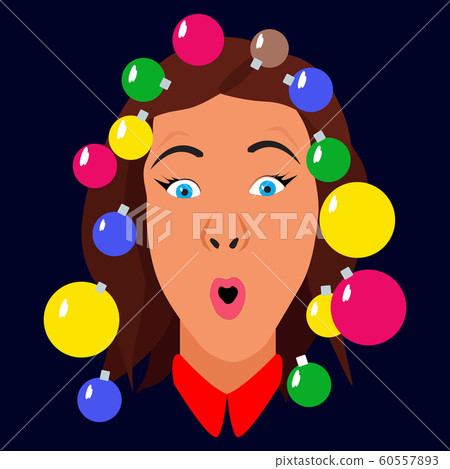 Merry girl on new years eve girl with a garland and Christmas balls 60557893