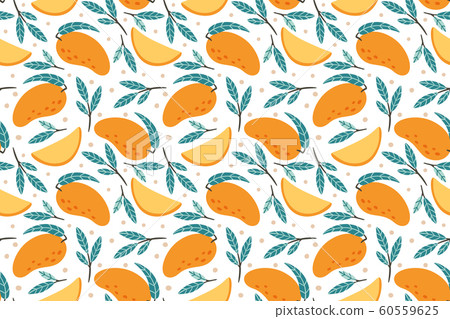 Seamless mango pattern. Hand drawn doodle gourmet sweet mangoes vector background illustration 60559625