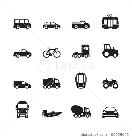 Transport pictogram. Car ship subway train yacht road symbols truck side view transport silhouette icon collection Transport pictogram. Car ship subway train yacht road symbols truck side view transport silhouette icon collection 60559645