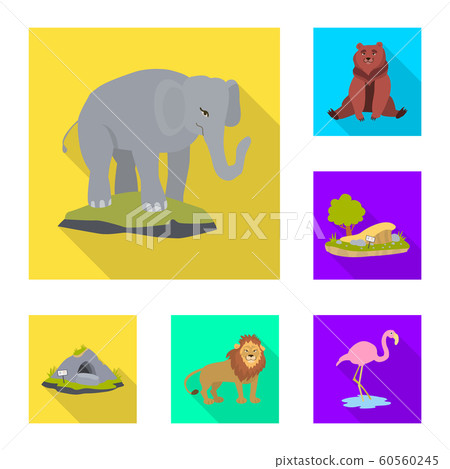 Vector illustration of safari and animal sign. Set of safari and fun stock vector illustration. 60560245