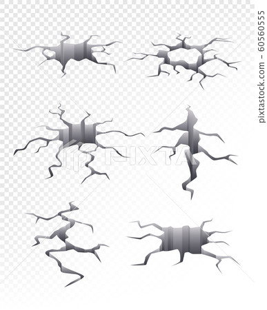 Cracked ground. Damaged catastrophe dry earth 3d crack hole vector collection realistic 60560555