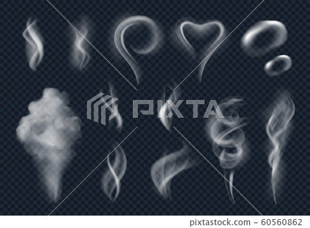 Steam realistic. Tobacco smoke steaming cloud from hot food vector isolated 60560862