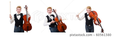 Funny man with violin on white 60561380