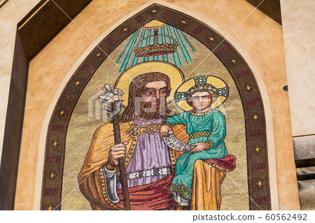 Mosaic of Saint Joseph, Abbey Church and Emmaus monastery Na Slovanech, Prague, Czech Republic 60562492