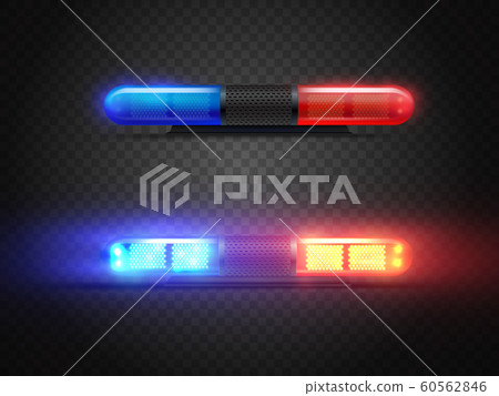 Realistic police led flasher set. Red and blue lights.\
Transparent beacon for emergency situations.