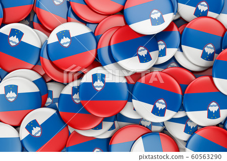 Badges with flag of Slovenia, 3D rendering Badges with flag of Slovenia, 3D rendering 60563290