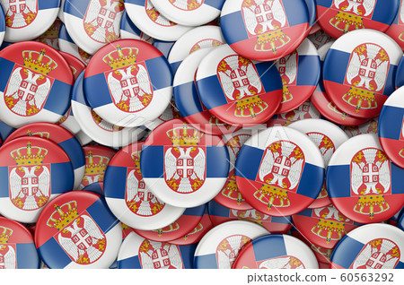 Badges with flag of Serbia, 3D rendering Badges with flag of Serbia, 3D rendering 60563292